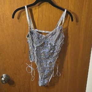Floral Embroidered Women's Lingerie Bodysuit S